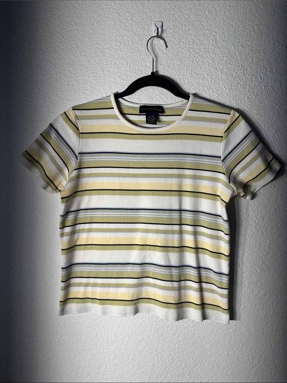 Charter Club Yellow and White Striped Short Sleeve Tee